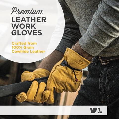 Heavy Duty Cowhide Leather Work Gloves For Men With Adjustable Wrist Gunn Cut Design Abrasion And Puncture Resistant Saddletan XL