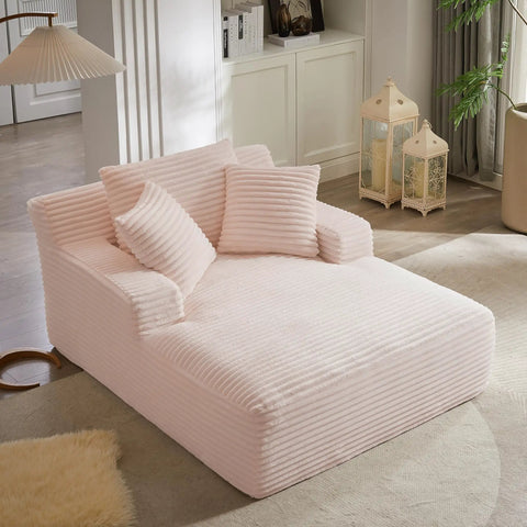 66 Inch Oversized Plush Corduroy Chaise Lounge Chair No Assembly Sleeper Style Boneless Chair in cozy bedroom setting