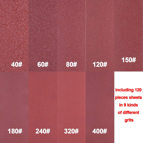 Triangular Sandpaper Set for Oscillating Multi Tool, 120 Piece Triangle Sanding Sheets with Hook and Loop Backing, assorted grits 40 to 400
