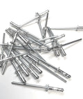 Zinc plated rivets from the Fab Shop Grade Heavy Duty Steel Quick Release Fastener Buttons With Zinc Plated Springs And Flat Contour Tab Plates That Skip Panel Dimpling Includes Free Rivets 10 Piece Kit.