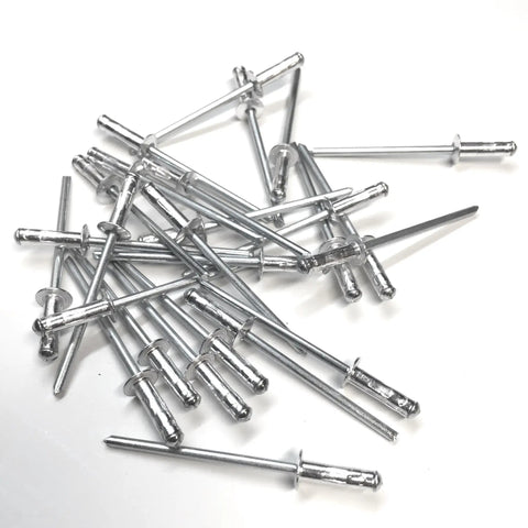 Zinc plated rivets from the Fab Shop Grade Heavy Duty Steel Quick Release Fastener Buttons With Zinc Plated Springs And Flat Contour Tab Plates That Skip Panel Dimpling Includes Free Rivets 10 Piece Kit.