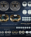 Front view of trailer drum brake kit with two 10x2-1/4 in drums and hardware for 5 on 4.5 in bolt circle