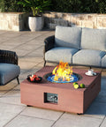 28 Inch Propane Fire Pit Table With 40,000 BTU Gas Fire Pit For Outdoor Patio Weatherproof with flames and blue fire glass