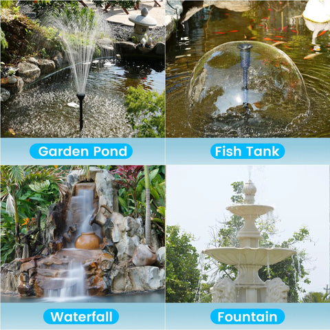 Garden pond, fish tank, waterfall, and fountain uses for Easy Install Pond Filter Pump Fountain Kit With UV Clarifier 660 GPH 40W.