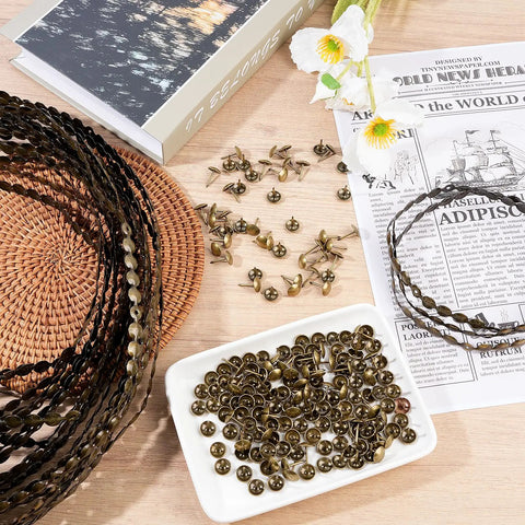 Pro Grade Upholstery Tack Strip Featuring No Sweat Install Heavy Duty Brass Nailhead Trim With Antique Rivets for DIY projects.