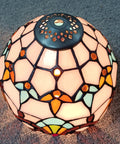 Top view of Handmade Stained Glass Baroque Lampshade For Table Lamps 8 Inch Diameter Replacement Shade Tiffany Style With Copper Center Hole