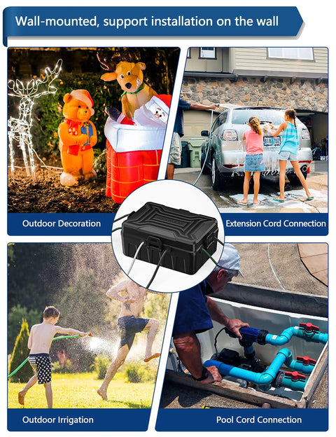 Outdoor Weatherproof Electrical Box With 3 Way Cord Connection Cover And Six Entry Ports in various uses like decorations and irrigation