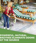 Woman using Pet Odor Eliminator Spray For Dogs With Natural Enzymes That Kicks Urine, Stool And Vomit Odors At The Source