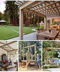 Outdoor deck with Concealed Joist Hangers Kit for 2x4 framing, black powder coated Q235B steel, swing frame, and patio furniture.