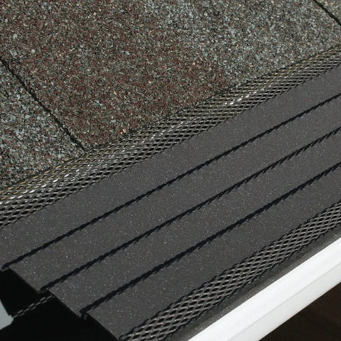 Hoover Dam Gutter Guard For 4, 5, And 6 Inch K Style Gutters Snap In Locking Design That Blocks Leaves Debris And Gunk While Keeping Heavy Rain Flowing Freely Dark Gray 10 Count on a shingle roof