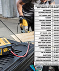 1000W Car Power Inverter with LCD Display, dual 120V AC outlets, USB ports, powering tools on a workbench during outdoor use