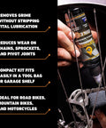 All In One Chain Cleaning Kit Built For Riders With Wet And Dry Lube Performance Includes 4 Oz CLP used on bike sprocket