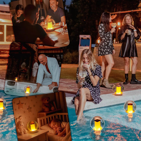 Solar Powered Floating Globes For Pool Pond Patio And Hot Tub Outdoor Lanterns That Look Like Candles Or Torches in various settings