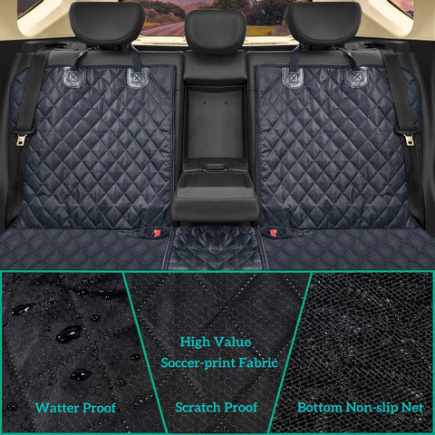 Backseat Dog Car Seat Cover Non Slip Waterproof Pet Hair Protector for SUV showing quilted fabric with non-slip net