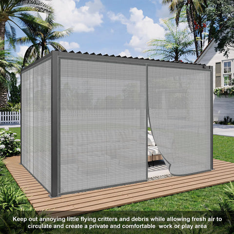 Hands Free Magnetic Garage Door Screen In Privacy Silver, 9 By 7 Feet, Keeps Bugs Out, Installed on Outdoor Deck