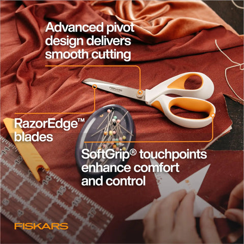 8 Inch RazorEdge Fabric Scissors For Beefy Heavy Duty Cutting, Ultra Sharp Fabric Shears With Smooth Cutting Action And Ergonomic Comfort For Sewing