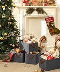 Extra Large Shelf Storage Baskets With Metal Frame Linen Fabric Storage Bins For Dorm Closet Or Room Gray Durable Organizer Containers 2 Pack Great For Dorm Rooms And Closet Organization No Mess Easy in festive decor setting with holiday toys