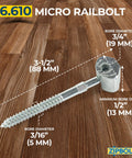 Low Profile Handrail Connector Micro Railbolt, 3-1/2 inch length, heavy duty for staircase fittings and newel posts.