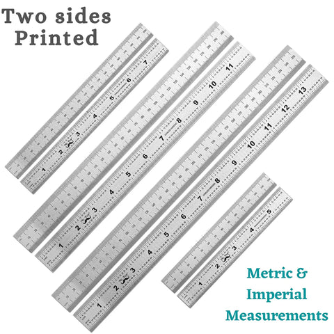 Beefy Machinist Ruler Set Four Pack Stainless Steel With Six Eight Twelve And Fourteen Inch Lengths In Metric And Imperial Gradations