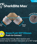 Three Quarter Inch 90 Degree Push To Connect Brass Plumbing Elbow Fitting Pack Of Four for quick install in tight spaces.