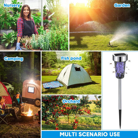 4 Pack Solar Bug Zapper Outdoor Waterproof Mosquito Killer Lamp With LED Light For Garden Patio Yard Purple Light Silver