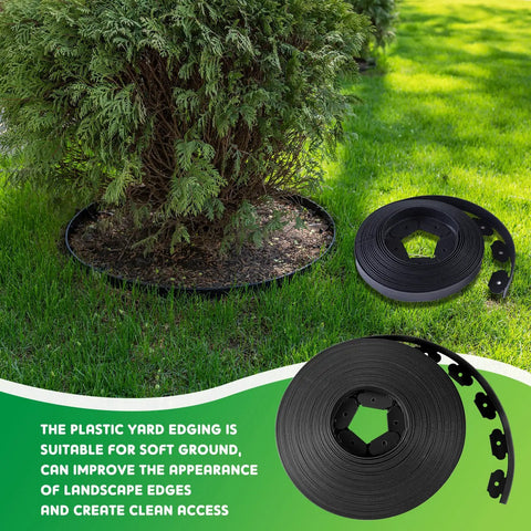 236 Ft Garden Landscape Edging Kit With 2 Inch Tall Border 216 Anchoring Spikes 21 Connectors Flexible Plastic Border Roll In Use Around Tree
