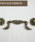 Six Pack Antique Brass Drop Bail Pulls With Vintage Floral Base Plates For Cabinets Dressers And Wardrobes And Cupboards 3 Inch Hole Centers