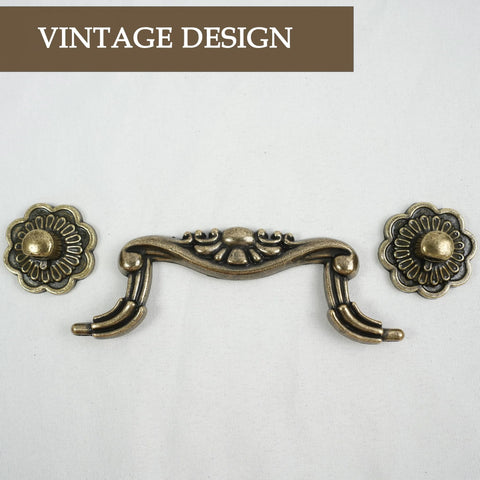 Six Pack Antique Brass Drop Bail Pulls With Vintage Floral Base Plates For Cabinets Dressers And Wardrobes And Cupboards 3 Inch Hole Centers