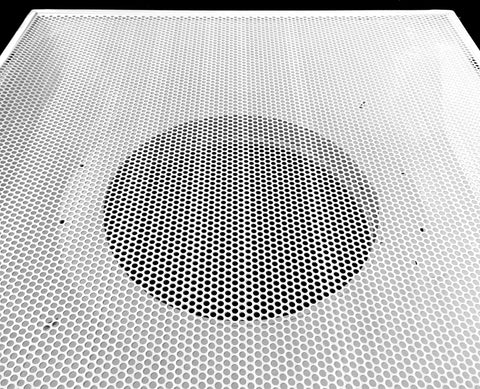 Close-up of 24 By 24 Inch T Bar Drop Ceiling Return Grill With Perforated Front And Rust Free Aluminum Back Casing Six Inch Collar