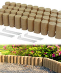 Flexible Landscape Edging Kit With Anchoring Spikes For Flower Beds Lawns Gardens And Pathways DIY Friendly Easy To Install No Dig UV Resistant Plastic Borders Set Of Four shown with wooden finish and included spikes