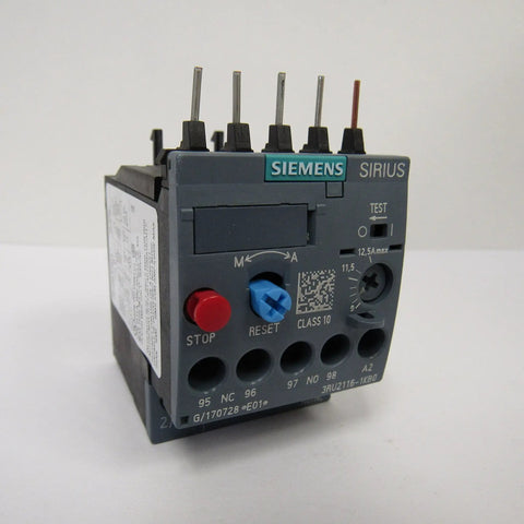 Sirius 3RU2116-1KB0 Thermal Overload Relay for Motors and Industrial Loads, front view showing adjustable dials and connectors