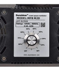 Close-up of the 220 CFM Stainless Steel Crawl Space Vent Fan Kit With Dual Fans, Dehumidistat, thermostat control knob