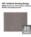 Softback Sanding Sponge Set, 20 Pack, Medium Grit shown with packaging details and size dimensions for versatile sanding.