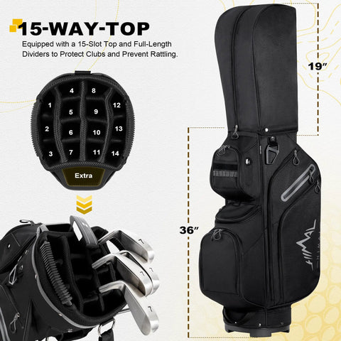 15 Way Golf Cart Bag With Divider Top, Easy Access Handles, Rain Cover, And Full Club Organization For Quick Access, Durable Build