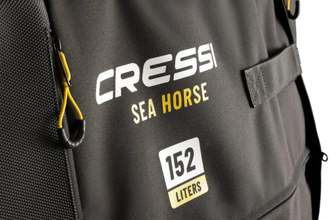 Close-up of Cressi Sea Horse Rolling Wheeled Backpack For Travel And Dive Gear High Capacity Luggage With Fin Pocket
