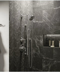 Artifacts Transfer Valve Trim With Lever Handle Polished Chrome KT72770 4 CP ADA Compliant shower with dark tiles
