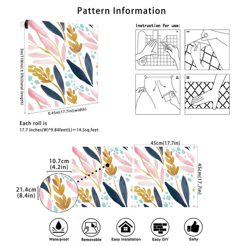 Pattern information of Watercolor Forest Peel And Stick Wallpaper Removable Floral Vinyl Self Adhesive Shelf Liner In White Pink Navy Yellow