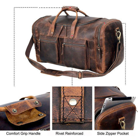 32 Inch Vintage Duffel Bag With Old School Look And Modern Touch Handmade Full Grain Buffalo Leather Carry On Fits Under Seat