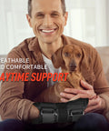 Man wearing wrist brace for carpal tunnel and night time pain relief with splints, holding a dog, showing daytime support.