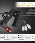 Electric Twist Throttle 12-72V Three Speed With Forward And Reverse Accelerator showing 3-in-1 interface and connectors