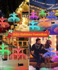 Solar Star Jellyfish Garden Lights Six Pack With Color Changing Fiber Optic Glow illuminating a festive outdoor setting at night.