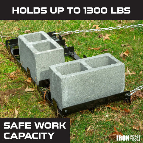 Drag Harrow Driveway Grader Attachment, 4 Ft Heavy Gauge Welded Steel, Powder Coated Black shown with cinder blocks on grass