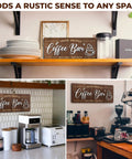Cozy Coffee Bar Wall Sign For Kitchen And Cafe Decor Vintage Farmhouse Cafe Sign 14x5.7 rustic wood countertop coffee station art