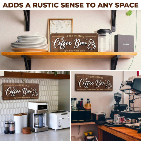 Cozy Coffee Bar Wall Sign For Kitchen And Cafe Decor Vintage Farmhouse Cafe Sign 14x5.7 rustic wood countertop coffee station art