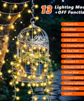 Rechargeable Camping String Lights 33Ft 100 LED Globe Bulbs Warm White With Timer around metal cage outdoors