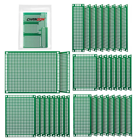 Double Sided PCB Perfboard Kit With 34 Pcs Tinned Through Holes In 5 Sizes 2x8 3x7 4x6 5x7 7x9 FR4 Prototyping Board