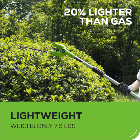 40V Cordless Pole Hedge Trimmer With 20 Inch Dual Action Blade And Included 2Ah Battery And Charger in use on garden bushes