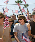 Group waving 12 Pcs 8x12 Inch American Flags On Wooden Sticks 17.5 Inch Tall Outdoor Handheld Flags