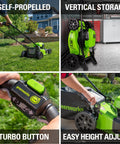 Cordless Yard Tool Bundle With 21 Inch Self Propelled Lawn Mower, 12 Inch Trimmer And Blower, Includes Three Batteries And Two Chargers, 48V Power Pack Delivers Gas Like Torque And Quiet Operation For Easy No Fuss Yard Work