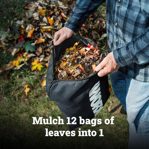 Person using Cordless 3 In 1 Leaf Blower Vacuum Mulcher With Brushless Motor to collect leaves in bag